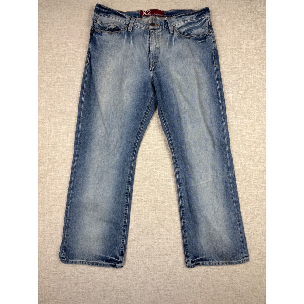 X2 Quality Denim Mens 36x30 Jeans M11 Slim BootCut Blue Light Wash Allover Fade
